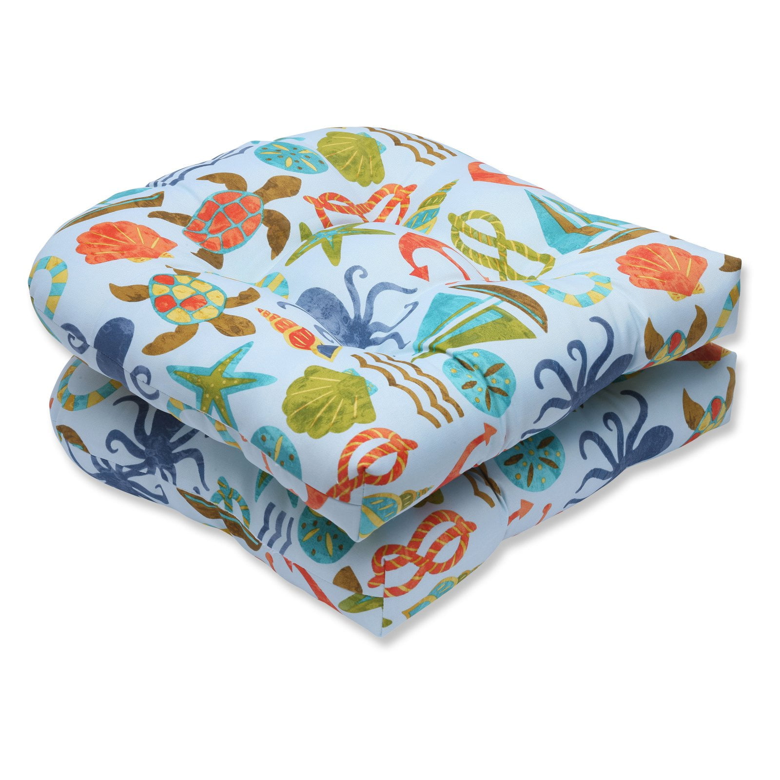 Pillow Perfect Outdoor/ Indoor Seapoint Blue Summer Wicker Seat Cushion