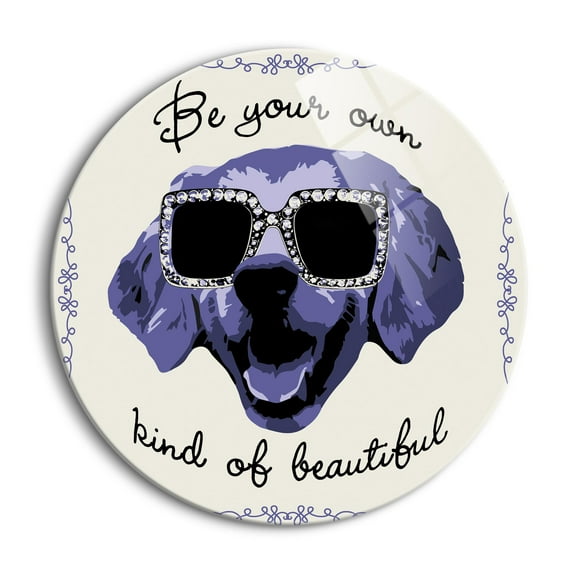 Own Kind Beautiful Blue Dog Glasses 24 inch Glass Round Wall Hanging Sign