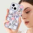 thumbnail image 6 of for iPhone 14 Plus Bling Case with Strap, Luxury Glitter Rhinestone Diamond Crystal Sparkle Rose Flower Pearl Floral Bracelets Soft Bumper Protective Case Cover for Women Girls White Pink, 6 of 15