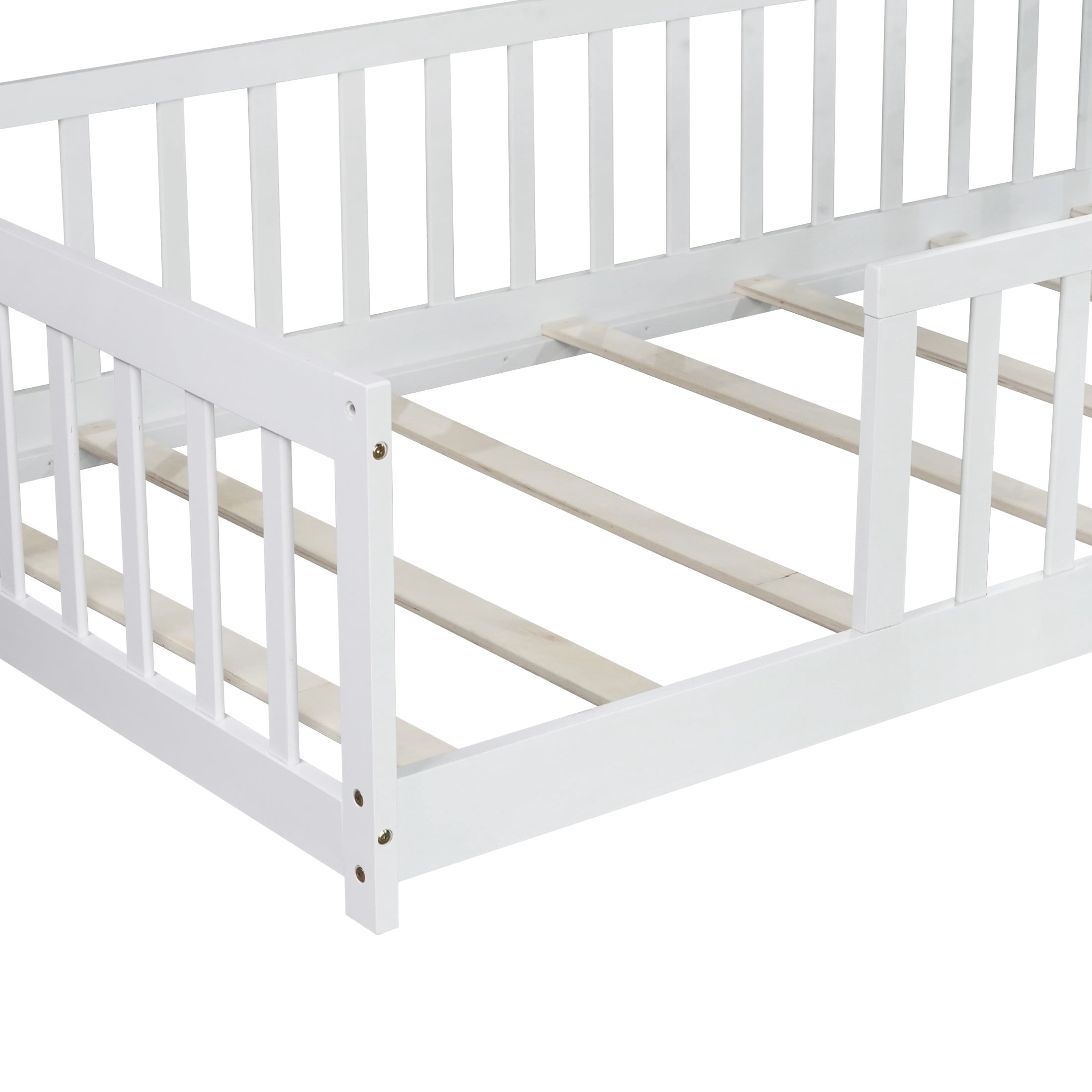 Noble House Nira Twin Size Floor Bed with High Fence, Sturdy Rubber Wood Montessori Bed, Kid's Room, White