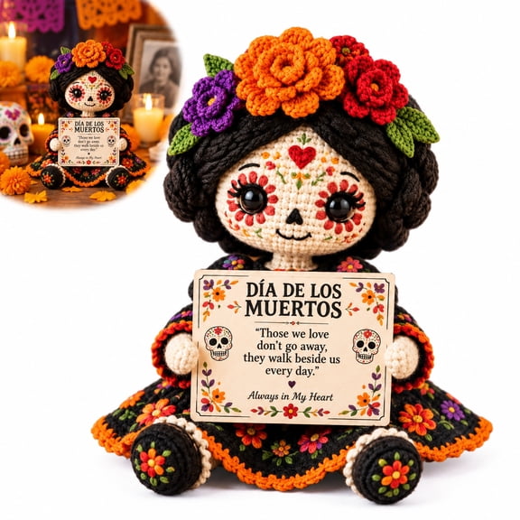 Mivalea Day of the Dead Crochet Doll Sugar Skull Altar Table Decor