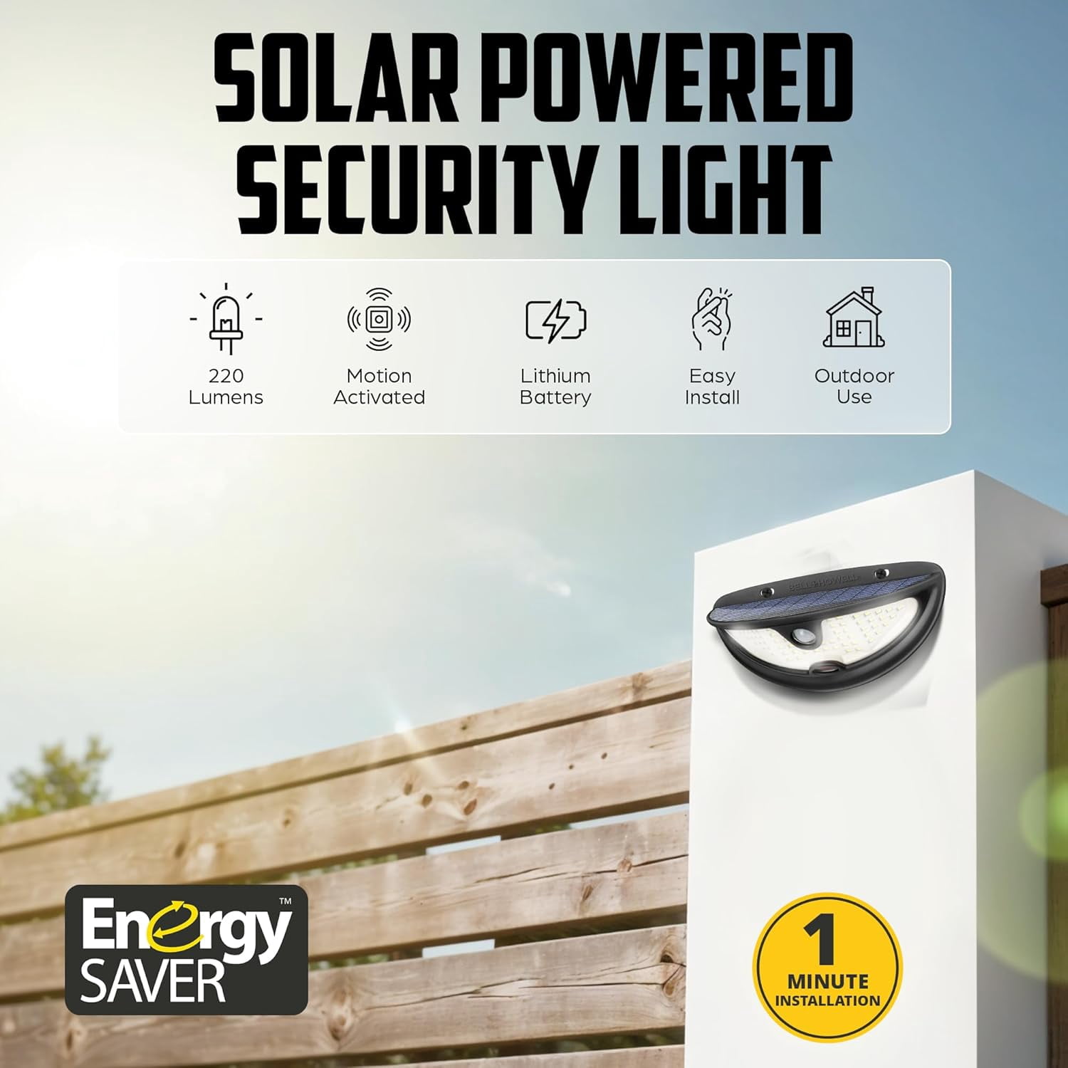 Bell + Howell Wall Light Max - 2 Pk Solar Flood Lights Outdoor with Built-In Decoy Camera, 220 Lumens Motion Sensor Lights, IP65 Waterproof, Automatic Intelligence, Wireless Security Flood Lights