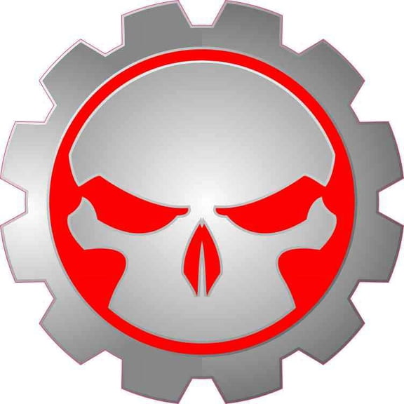 5in x 5in Red Gear Skull Bumper Sticker Car Vinyl Truck Window Decal