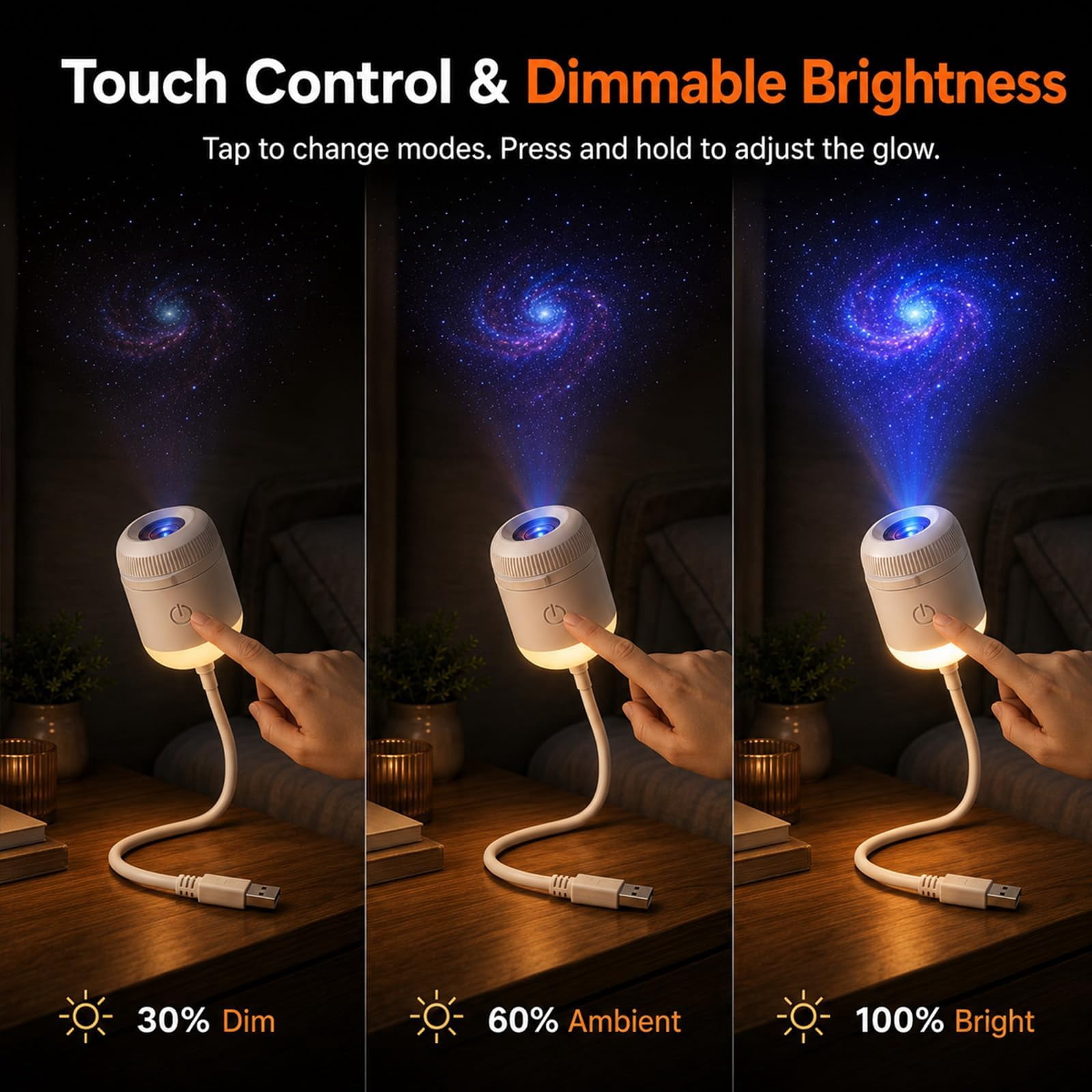 Growbyways 5D Holographic Night Light Projector,Plug And Play Hd Smart Dynamic Ocean Galaxy Star Projector Night Light, 360° Adjustable Ceiling Projector For Bedroom,3 Projection Films