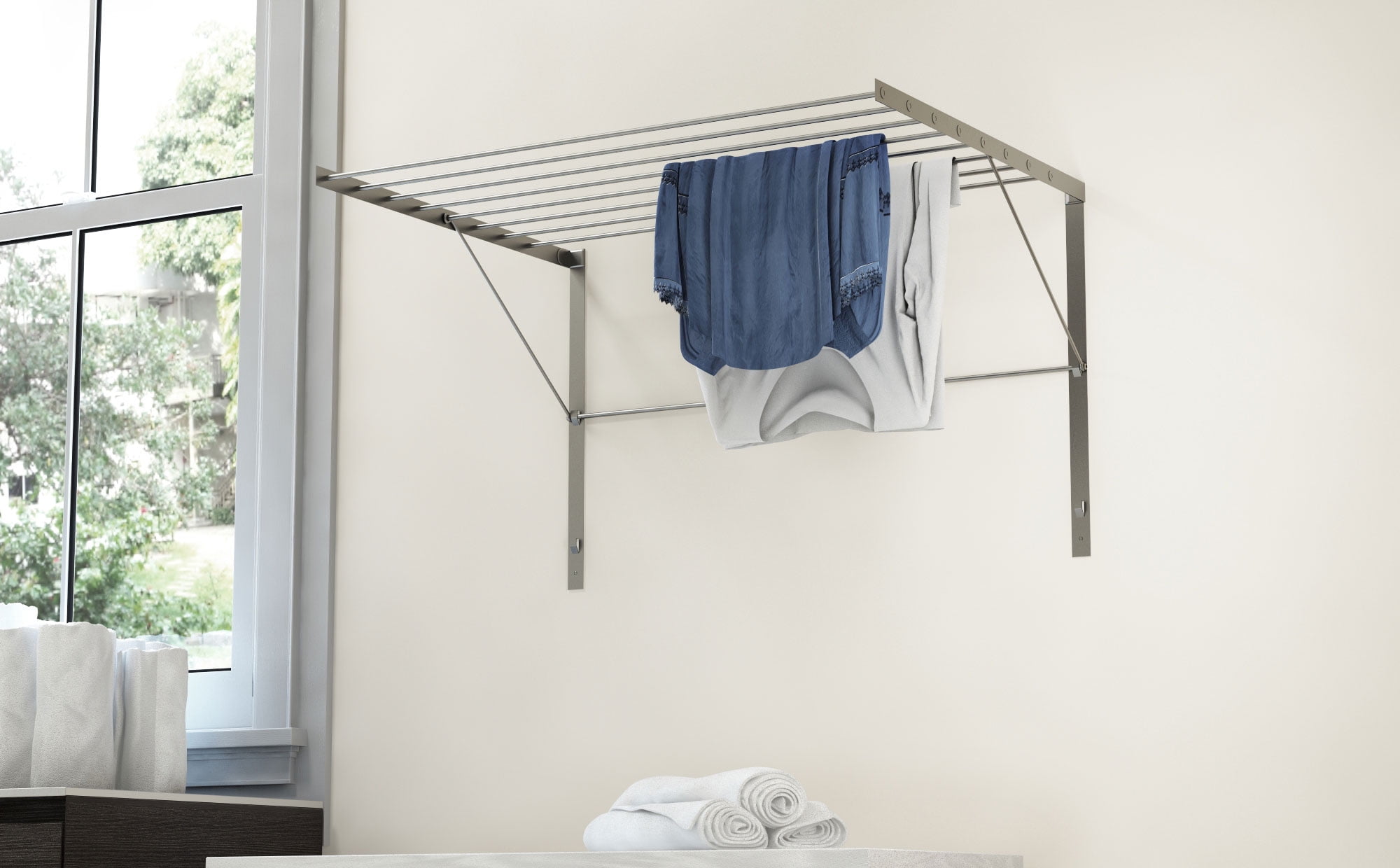 NUTSAAKK Wall Mounted Drying Rack Clothing for Laundry Foldable, Clothes  Drying Rack Folding Indoor, Laundry Drying Rack with 7 Rods, Accordion