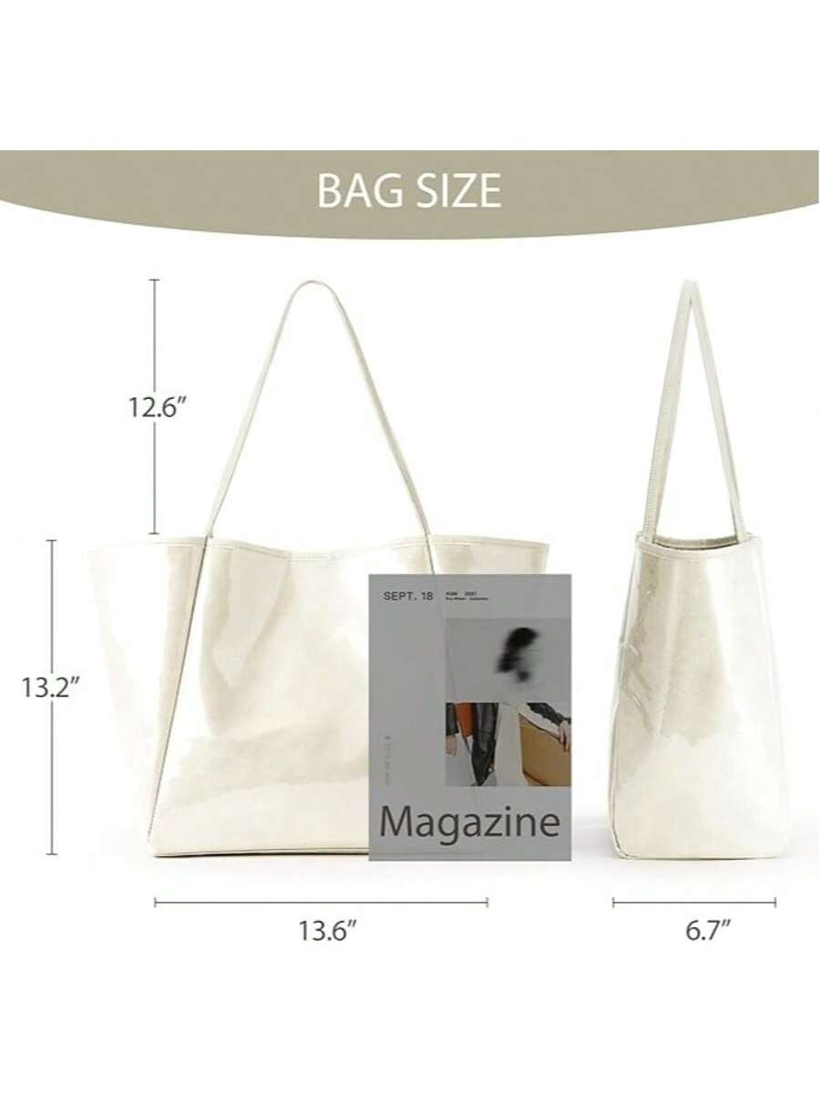 Gocvo Large PVC Tote Bags for Women, Fashion PVC Handbags Kraft Paper Handbags for Women for Beach Work College, Beige