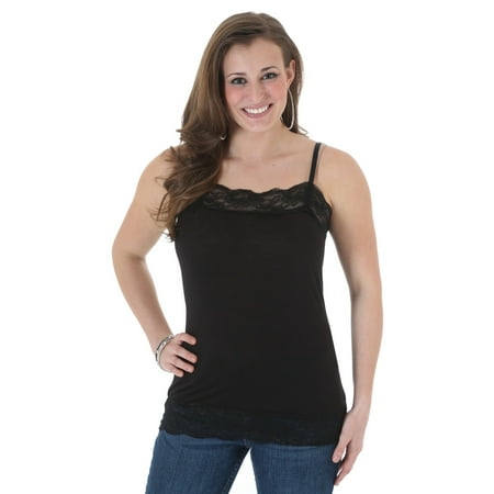 Lace Trimmed Cami - Panhandle Slim Juniors Lace Black Knit Cami with Lace Trim Juniors Small