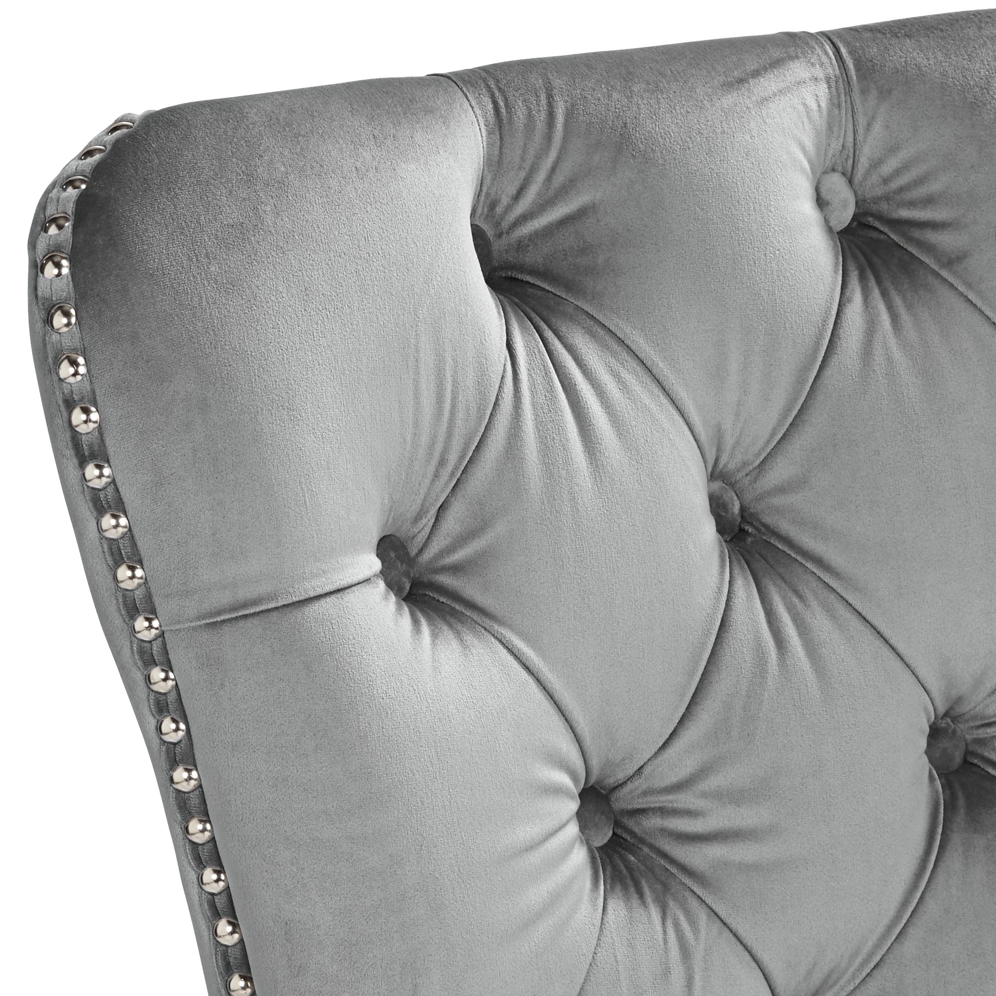 55 Downing Street Tivoli Bella Armchair - Ink Blue Velvet Tufted Chair With Nailhead Trim, Espresso Legs