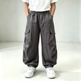 thumbnail image 2 of Falkdiz Boys Cargo Pants Outdoor Loose Pockets Wide Leg Open Bottom Pantalones Relaxed fit Trousers for Boys Stylish, Dark Gray, Size: 5-6 Years, 2 of 7