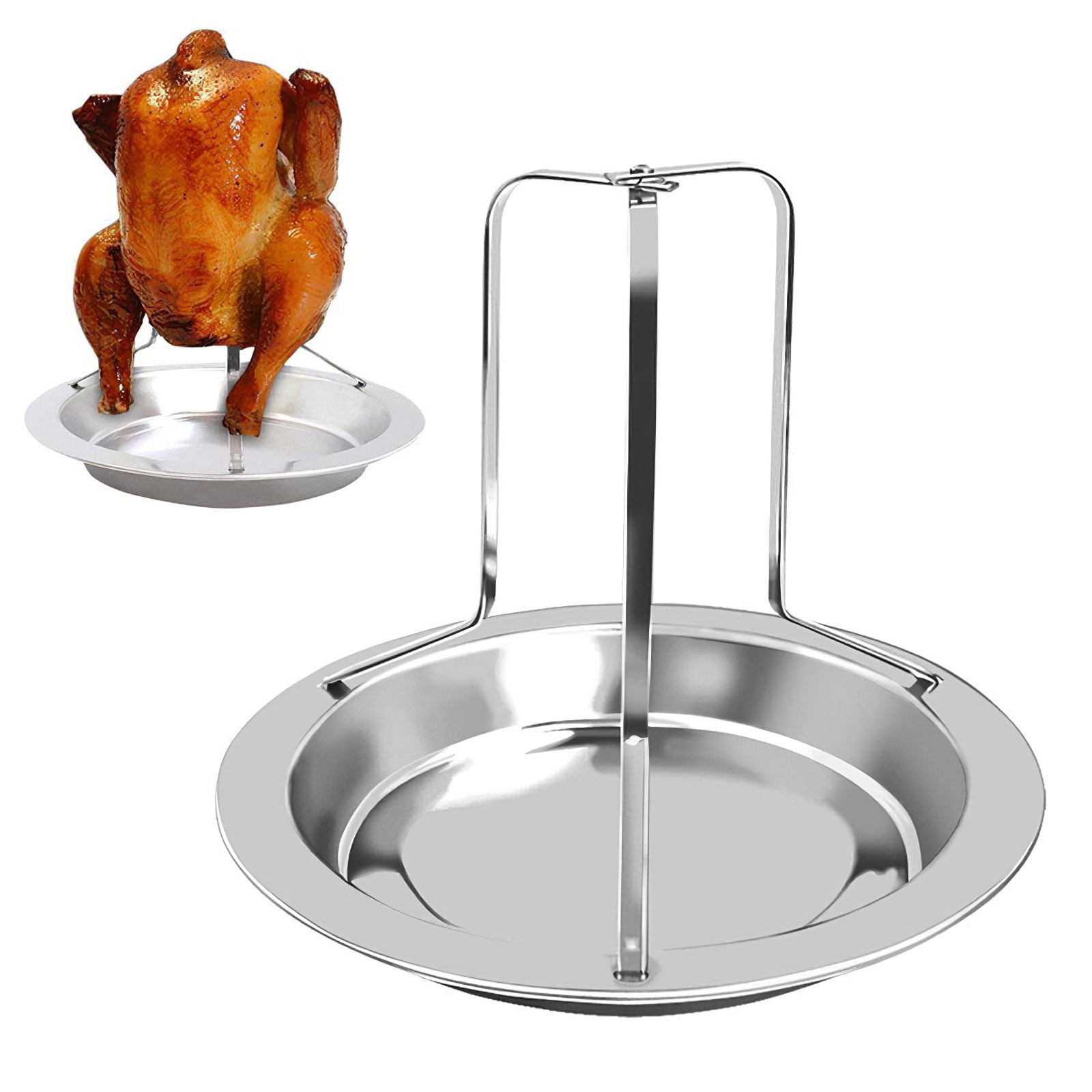 Chicken Roaster Rack Stainless Steel Beer Can Holder Stand Pan Grill Oven BBQ 