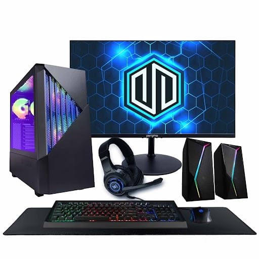 Periphio Reaper Gaming PC, AMD Ryzen 5 5500 up to 4.4GHz with Raddeon RX 6500 XT 4GB GPU (Gaming Optimized), 16GB RAM, 1TB SSD, WiFi, Windows 11 Desktop, Black, Full Battlestation
