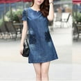 thumbnail image 4 of SBYOJLPB Short Sleeve Dress Clearance Women Summer Denim Casual Elegant Cow Jeans Dress with Pockets Rollbacks, 4 of 5