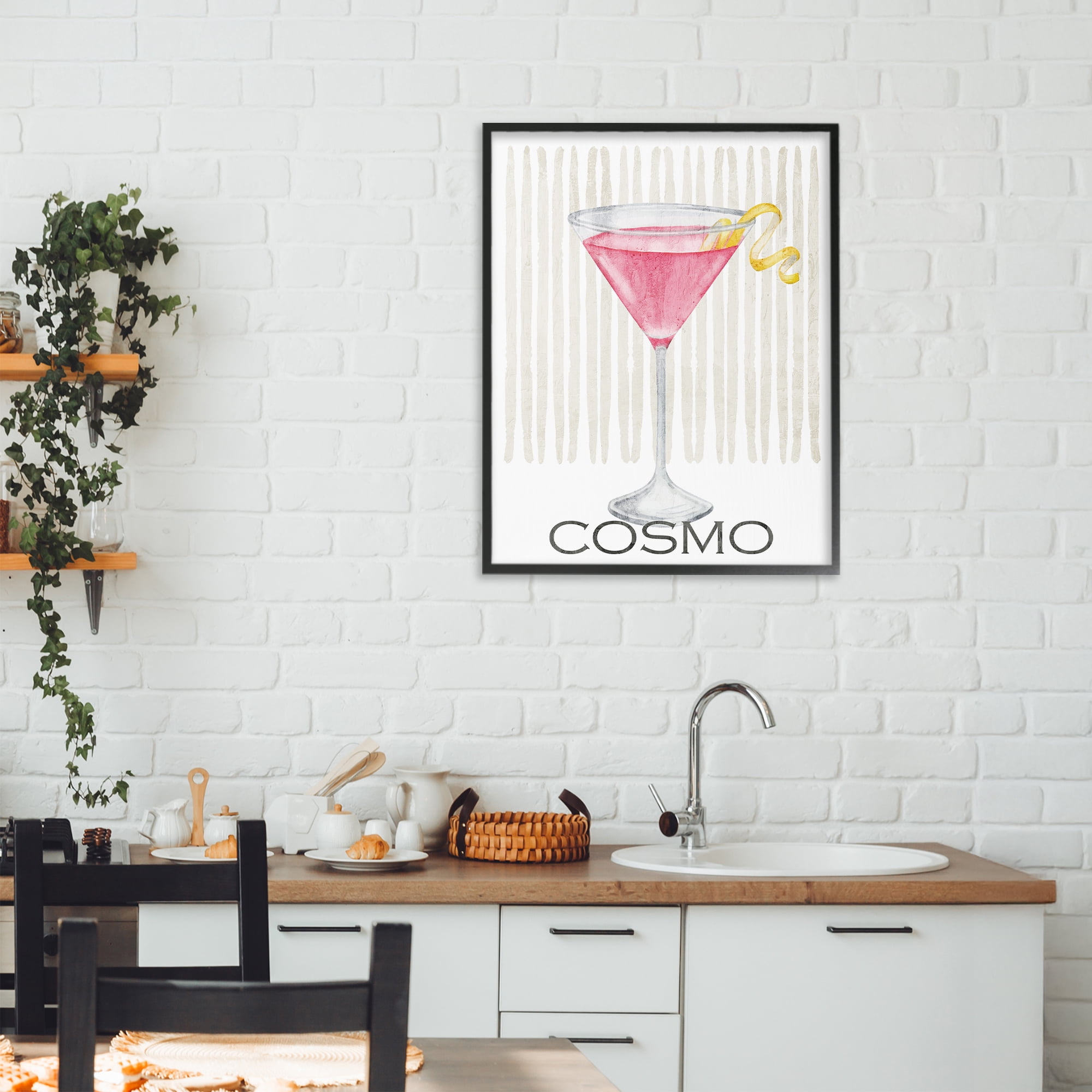 Stupell Industries Pink Cosmo on Stripes Black Framed Giclee Art, design by Kim Allen