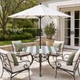 thumbnail image 2 of Round Outdoor Tablecloth with Umbrella Hole and Zipper, Sage Green Grey Striped Tablecloth with Elastic Waterproof, Minimalist Farmhouse Stripe Patio Table Covers for 55" - 60" Picnic Pool Tables, 2 of 9
