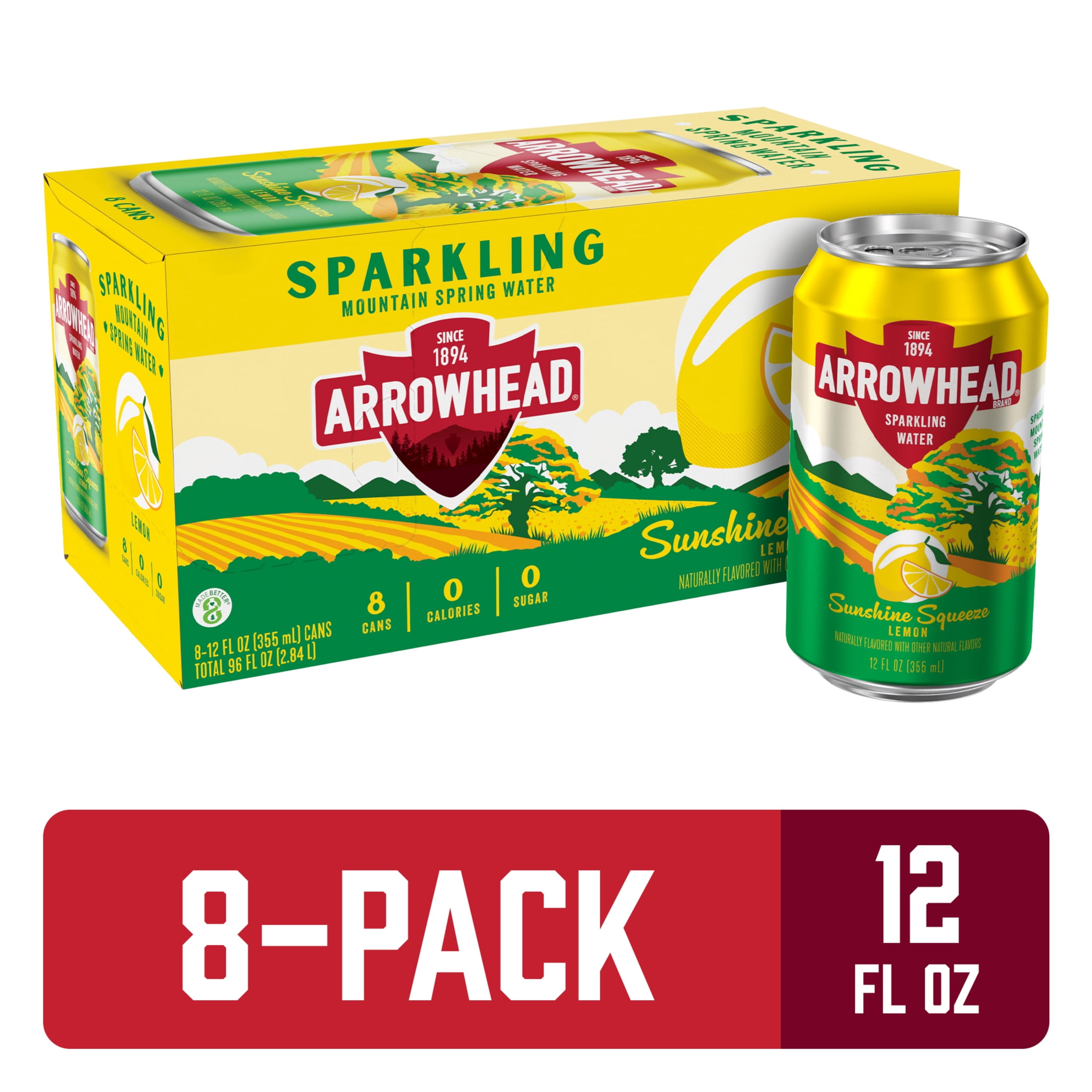 Arrowhead Lemon Sparkling Mountain Spring Water, 12 Fl Oz, 8 Cans