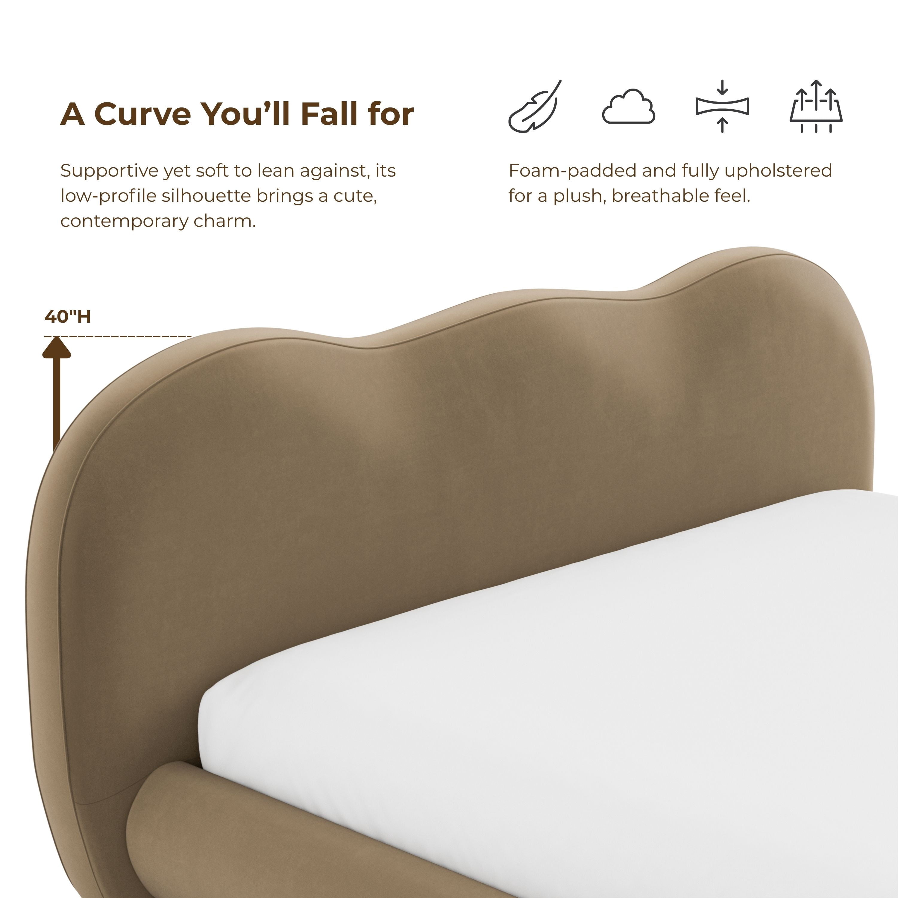 Furniture of America Morano Modern Velvet Queen Camel Headboard Platform Bed, Brown