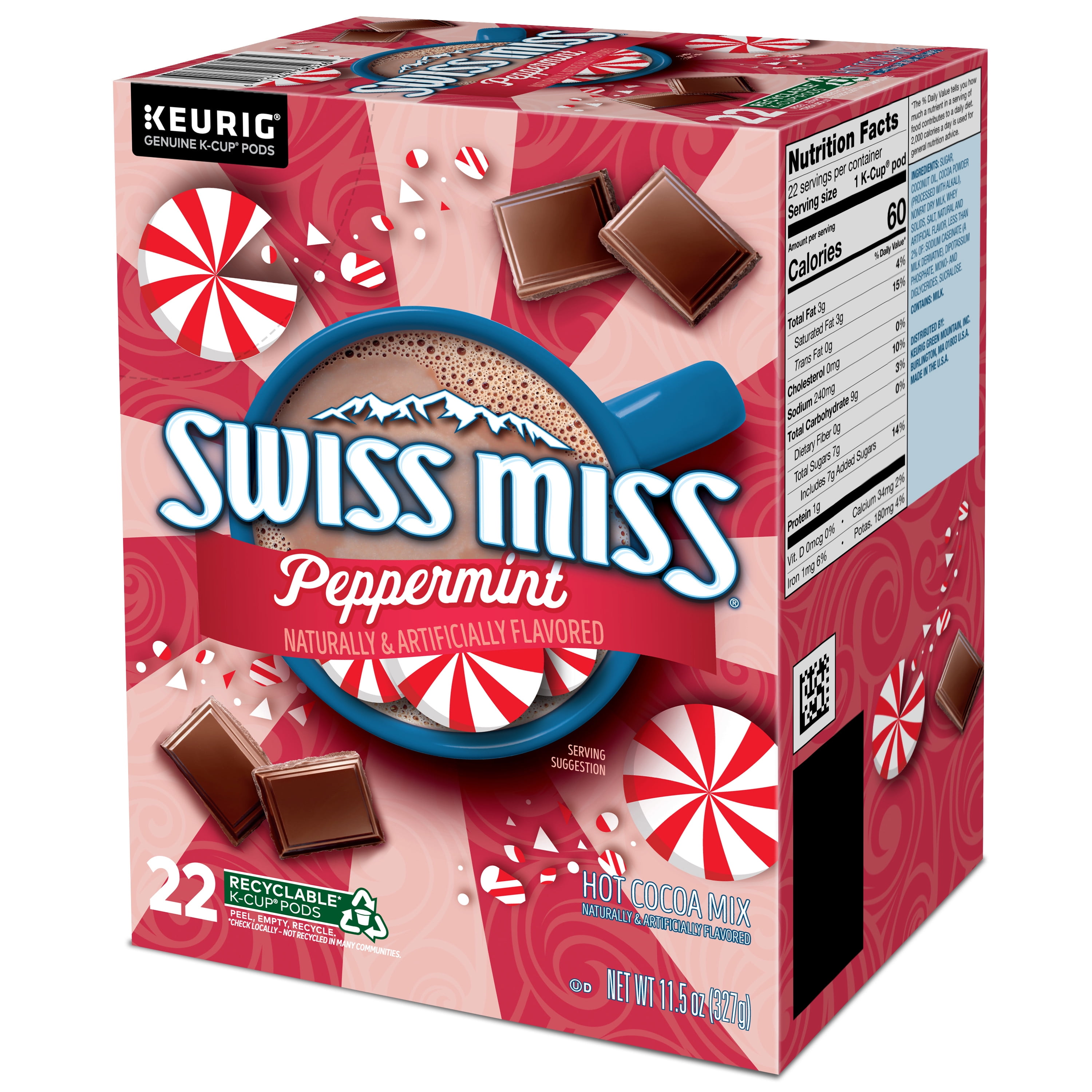 Swiss Miss Peppermint Hot Chocolate K-Cups and Jet Puffed Marshmallow Bits Bundle - Single-Serve Hot Cocoa K-Cups for Keurig Brewers - 1 Box 22