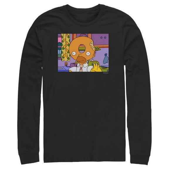 Men's The Simpsons Homer Donut Head Long Sleeve Shirt Black Medium