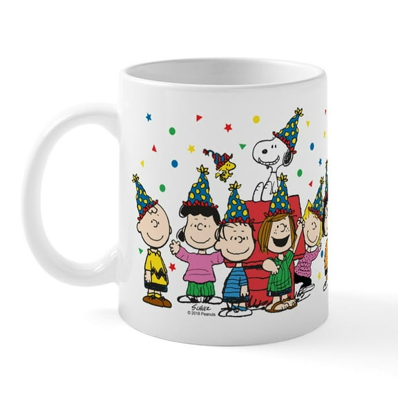 CafePress - Peanuts Gang Birthday 15 Oz Ceramic Large Mug - 11 oz Ceramic Mug - Novelty Coffee Tea Cup