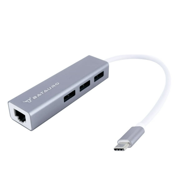 Adaptador Hub USB-C Batauro 3 x USB3.0 1 x LAN 1000M Gris