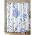 thumbnail image 4 of Fsddascl Hydrangea Leaves Shower Curtain Set - 66" x 72" Washable Bathtub Curtain with 12 Hooks, Blue Striped Botanical Floral Waterproof Fabric Stall Shower Curtains for Bathroom/Bathtub Décor, 4 of 6