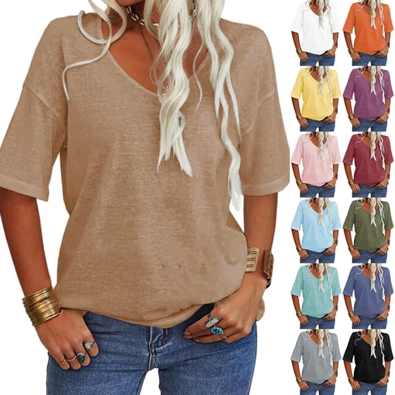 QHWAUAKFBN T Shirts For Women Graphic Summer Short Sleeve Printed Shirts Button Down Crew Neck Work Blouses Tshirts Top