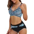 thumbnail image 2 of LAICAIW Womens Two Piece Swimsuits Wrap Front Bikini High Waisted Bottom Tummy Control Bathing Suits Vintage Print Swimwear, 2 of 7