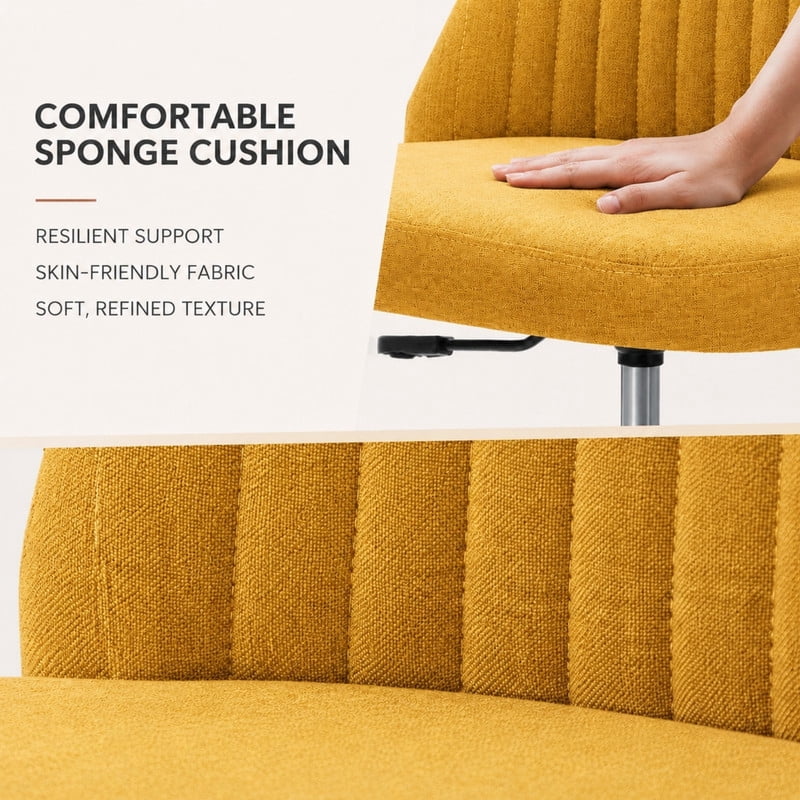 BEAUTYPEAK Armless Vanity Chair Adjustable Swivel Fabric Desk Chair with Padded Seat Wheels Mid-Back Office Chair, Ginger