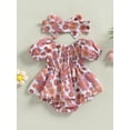 thumbnail image 4 of Coduop Newborn Baby Girl Bodysuit Romper,Short Sleeve Floral Playsuit Jumpsuit,with Headband, 4 of 8