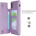 thumbnail image 5 of iPhone Xs Max Wallet Case with RFID Blocking Card Holder,Premium PU Leather Double Magnetic Buttons Stand Flip Wrist Lanyard Strap Back Cover for iPhone Xs Max 6.5 Inch,Purple, 5 of 8