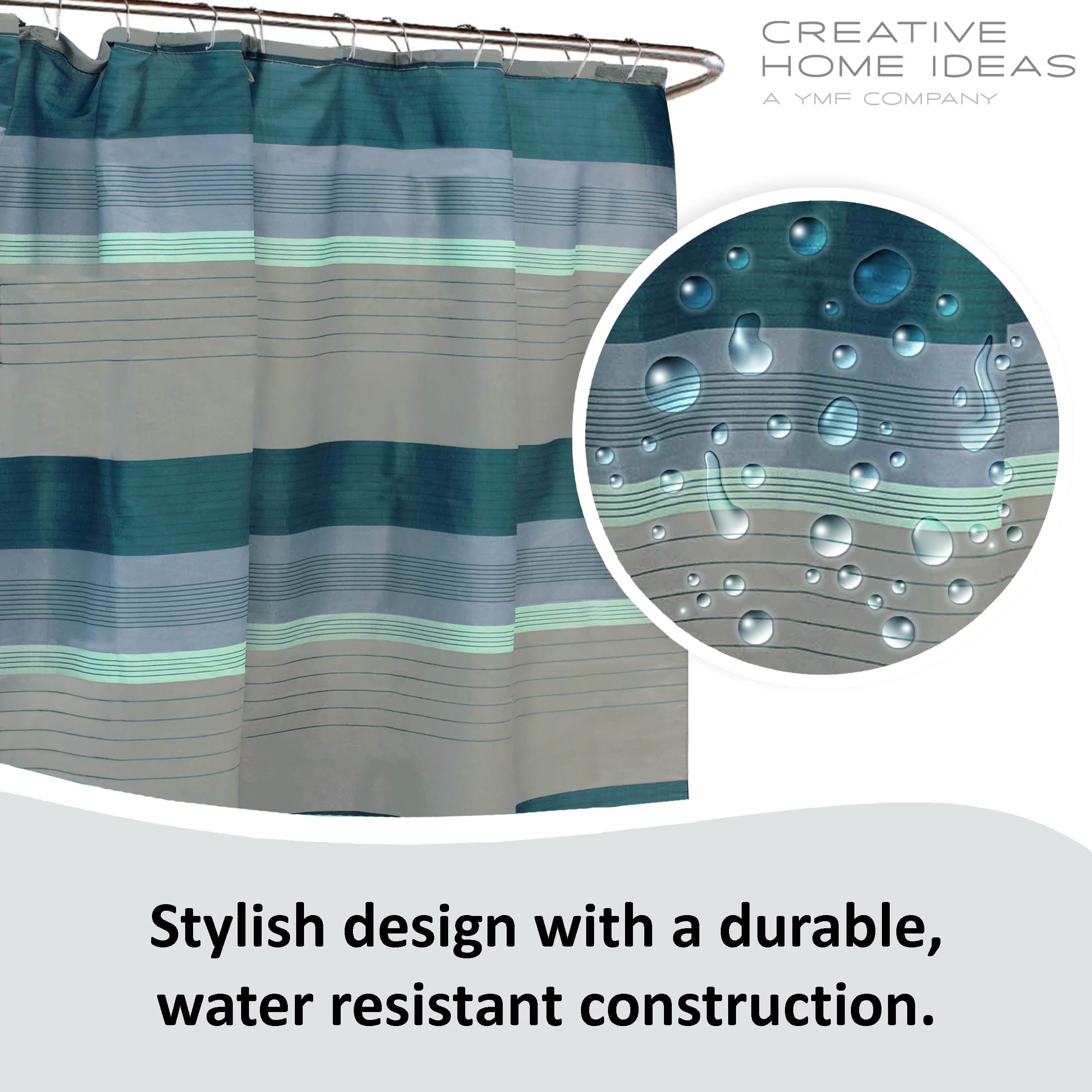 Regent Stripe 15-Piece Bathroom Polyester Shower Curtain Set, 72x72
