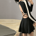 thumbnail image 2 of Vestido de traje de baño deportivo para mujer, traje de baño de una pieza, cubre el vientre, aguas termales, bloqueo de Color, mangas largas, falda avanzada, ropa de playa, 2 of 5