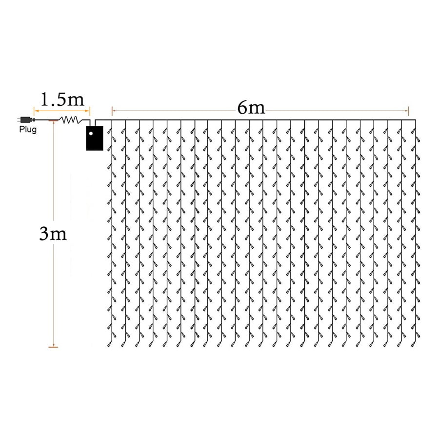 onEveryBaby 6M x 3M 600-LED Warm White Light Romantic Christmas Wedding Outdoor Decoration Curtain String Light US Standard Warm White