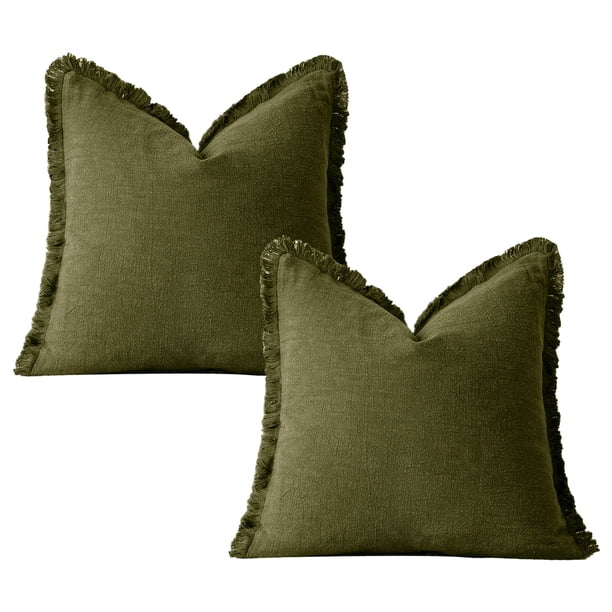 Juego de 2 fundas de almohada decorativas de lino con flecos, acogedora funda de cojín estilo bohemio con borlas, funda de almohada suave con acento para sofá, sillón o sofá
