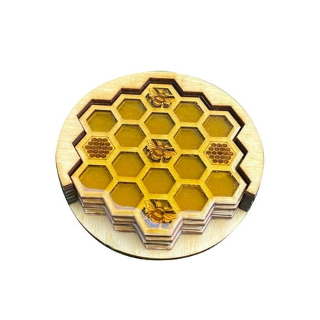 

5pcs With Holder Heat Resistant Living Room Mug Pad Bee Honeycomb Coaster Set