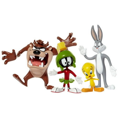 NJ Croce Looney Tunes 4 Piece Bendable Action Figure Boxed Set - Bugs Bunny, Taz, Marvin the Martian, Tweety