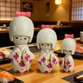 thumbnail image 4 of Jiibva 3Pc White Kimono Wooden Dolls Decorative Figurine Traditional Asian Geisha Statue for Home Wedding, 4 of 7