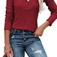thumbnail image 3 of Blusa roja de manga larga con escote en V, diseño de medio botón, corte ajustado, elegancia sencilla, talla L, 3 of 6
