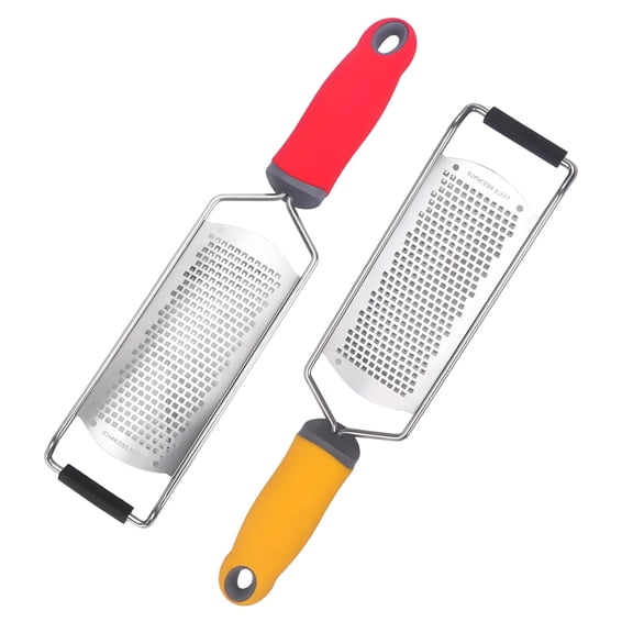 2 Pack Professional Stainless Steel Cheese Graters – 12.2" Long Zester & Shredder for Parmesan, Lemon, Ginger, Garlic & Chocolate, Non-Slip Handle & Rubber Feet