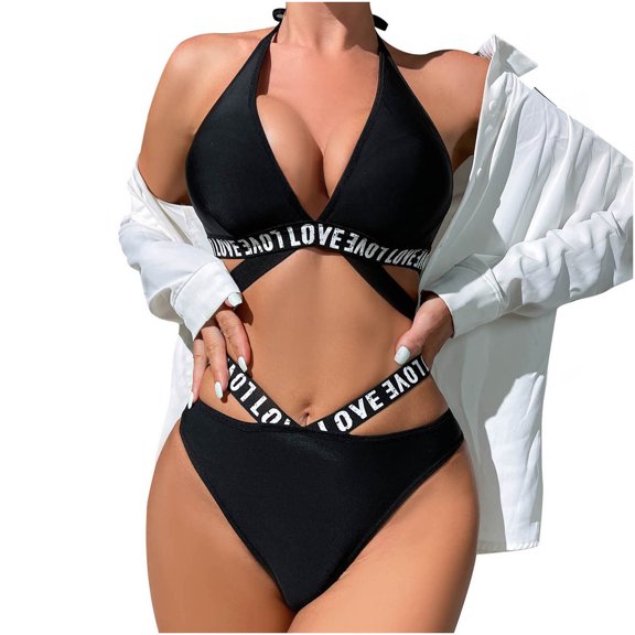 Levmjia Womens Lace Lingerie Set Halter Tie Back Solid Color Adjustable Strap Chain Decor Wireless Bra Panty Outfit Honeymoon Bedroom Dates