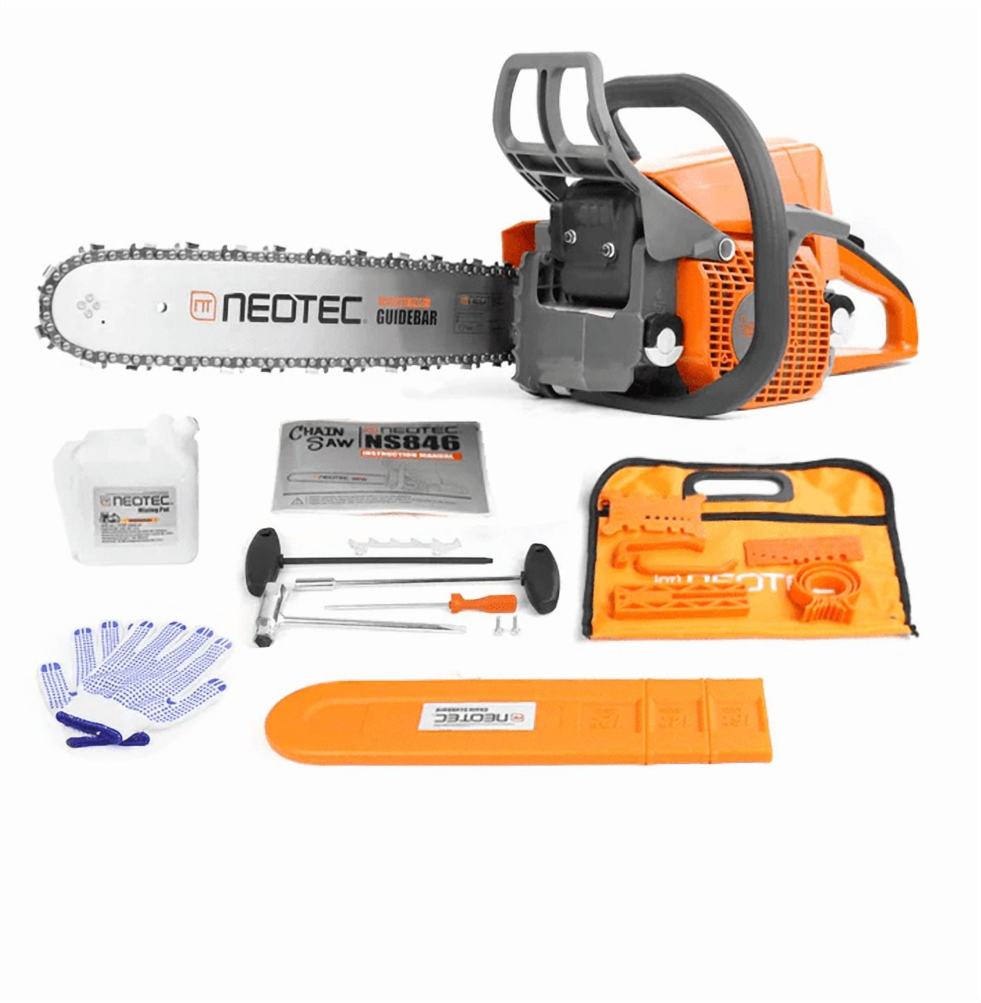NEOTEC 16 inch 45.4cc 2-Cycle Gas Chainsaw, Professional-Grade for Wood Cutting