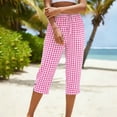 thumbnail image 6 of Caywon Women's Dstring Waist Capri Pants, Gingham Checkered Straight Leg Cropped Trousers, Side Pockets Cotton Blend Summer Lounge Bottoms for Vacation Travel and Relaxed Outings, 6 of 9