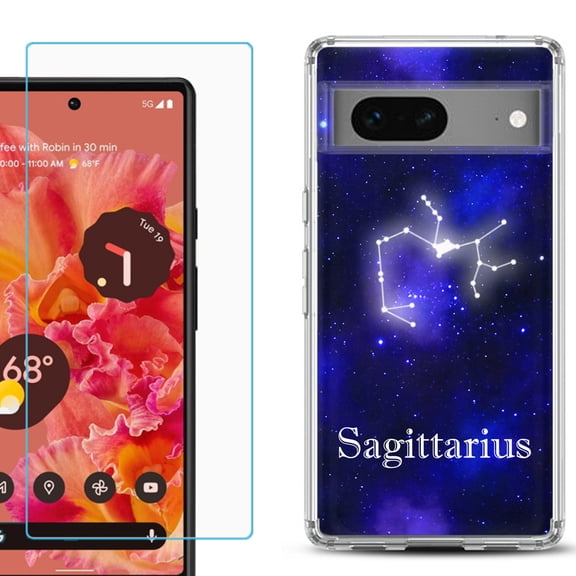 Slim-Fit Gel TPU Phone Case for Google Pixel 7, with Tempered Glass Screen Protector, by OneToughShield ® - Sagittarius