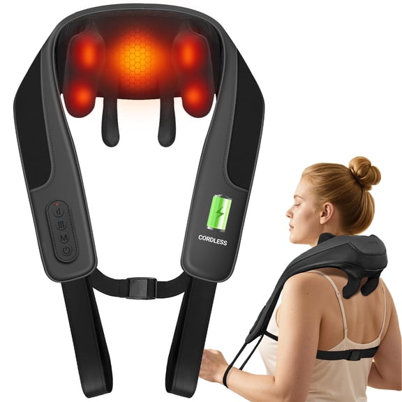 CooCoCo Cordless Neck Massager with Heat, Hands-Free Shiatsu Neck and Shoulder Massager for Pain Relief Deep Tissue, Wearable Neck Massager for Office, Home Relaxation