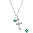 thumbnail image 2 of Delight Jewelry Silvertone Small 3-D Green Present with Bow Be Strong and Courageous Engraved Cross Zoey Necklace, 28", 2 of 4