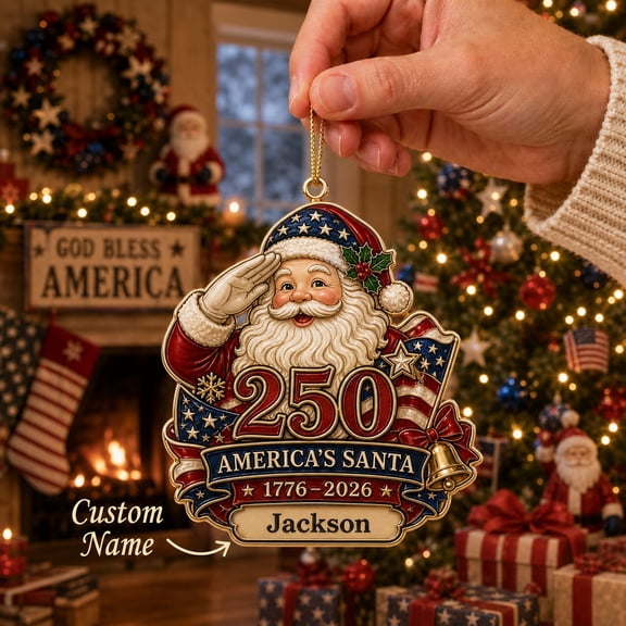 Ornament 250th Anniversary Patriotic Santa Acrylic Christmas Tree Keepsake for Patriotic Holiday Decor