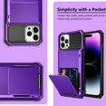thumbnail image 6 of for iPhone 14 Pro Case Wallet Cover 4-Card Credit Card Holder ID Slot Scratch Resistant Dual Layer Hybrid Protective Hard Shell Rugged TPU Bumper Armor Case for iPhone 14 Pro case 6.1" Purple, 6 of 12