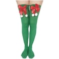 thumbnail image 4 of ShomPort 4PCS Women's Christmas Thigh Highs Solid Color Stockings With Bow Womens Knee High Socks Thin Over The Knee Socks, 4 of 6