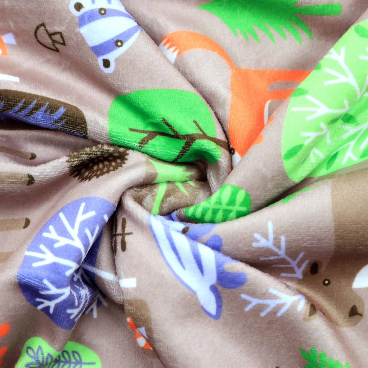 Marina Decoration Reversible Rich Printed Woven Fluffy Plush Soft Warm Flannel Fleece Children Throw Sherpa Kids Blanket, 40 x 50 Inch Fox Forest With Taupe Base Pattern