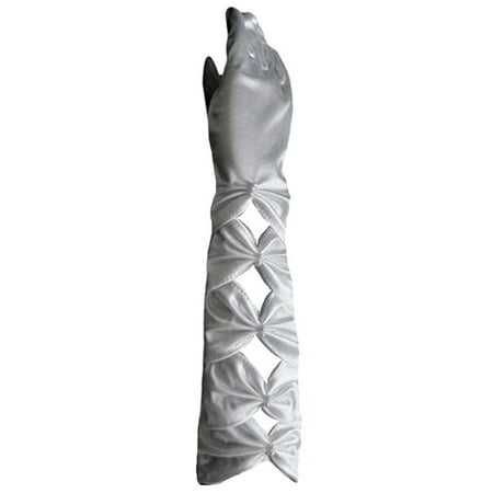 Length Cut Out - Elbow Length Satin Bridal Gloves With Bow Cut Outs